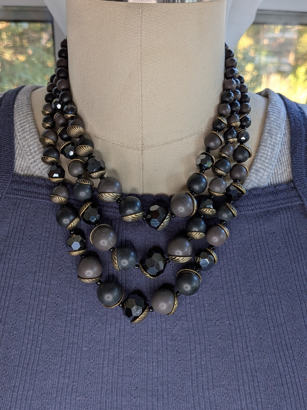 Premier Designs Multi Strand Beaded Necklace Convertible Removable Layer Black